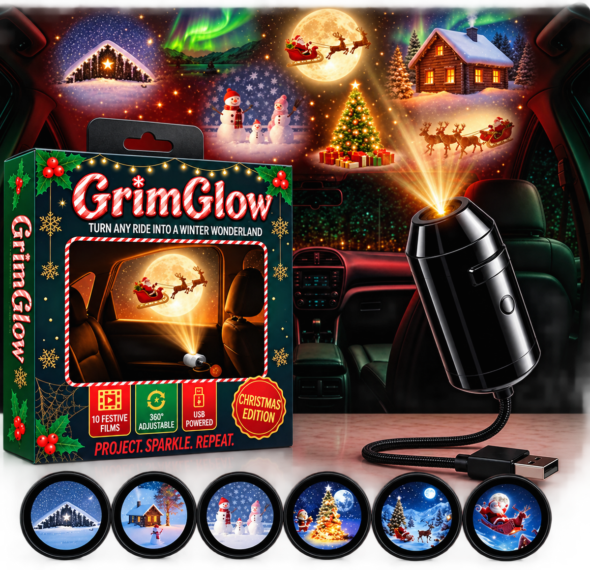GrimGlow Christmas car window Projector